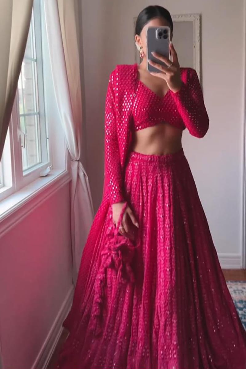 Pink Georgette Lucknowi Work Lehenga Choli