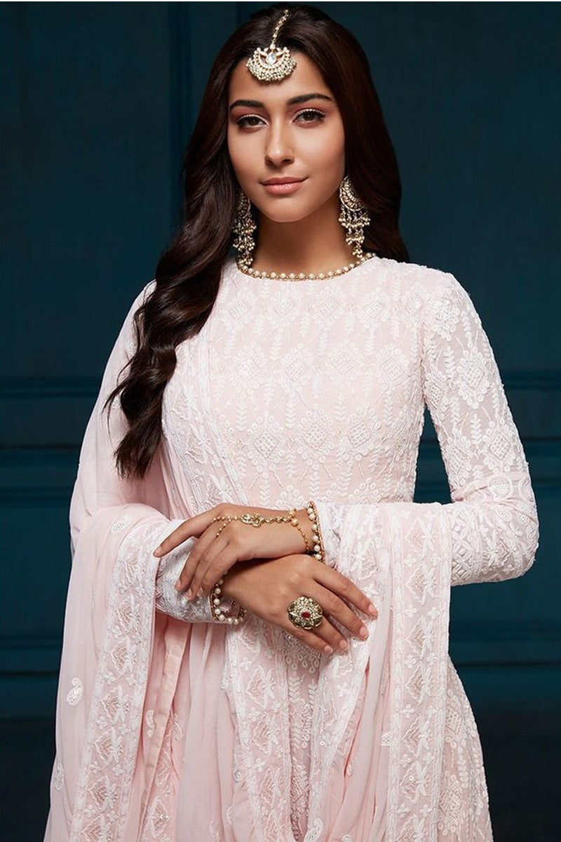 Peach Soft Georgette Lucknowi Anarkali