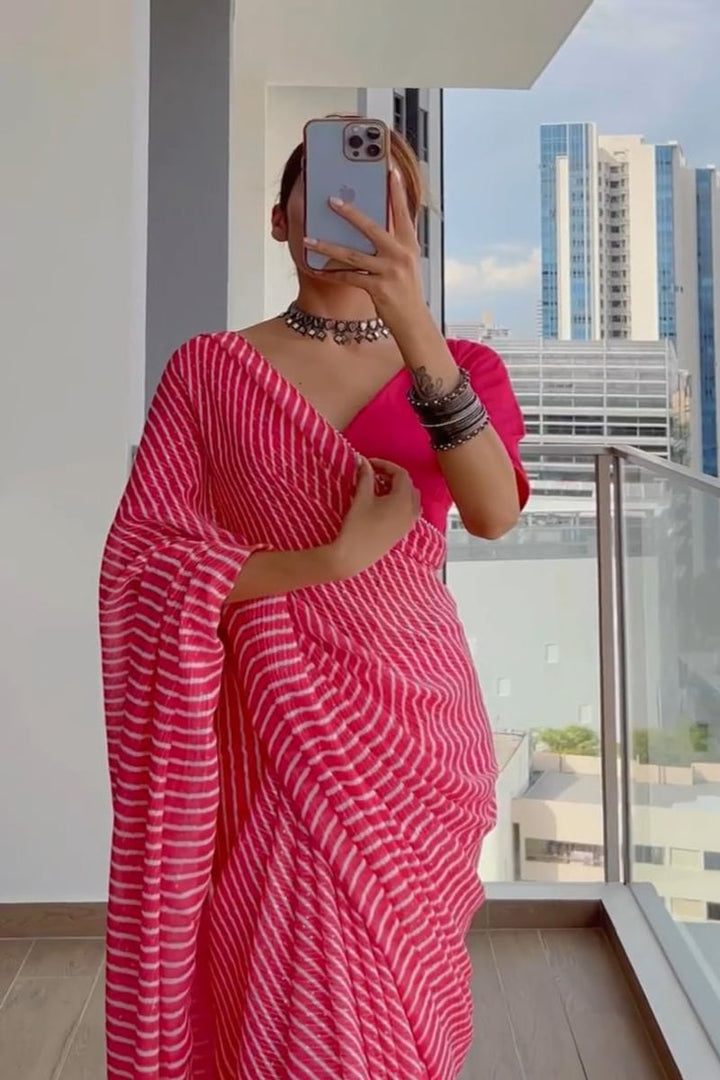 Pink Soft Chrochet Work Georgette Saree