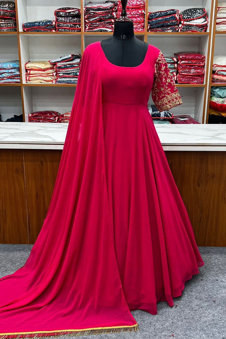 Rani Pink Full Stitched Set Georgette 8 Meter Anarkali Suit