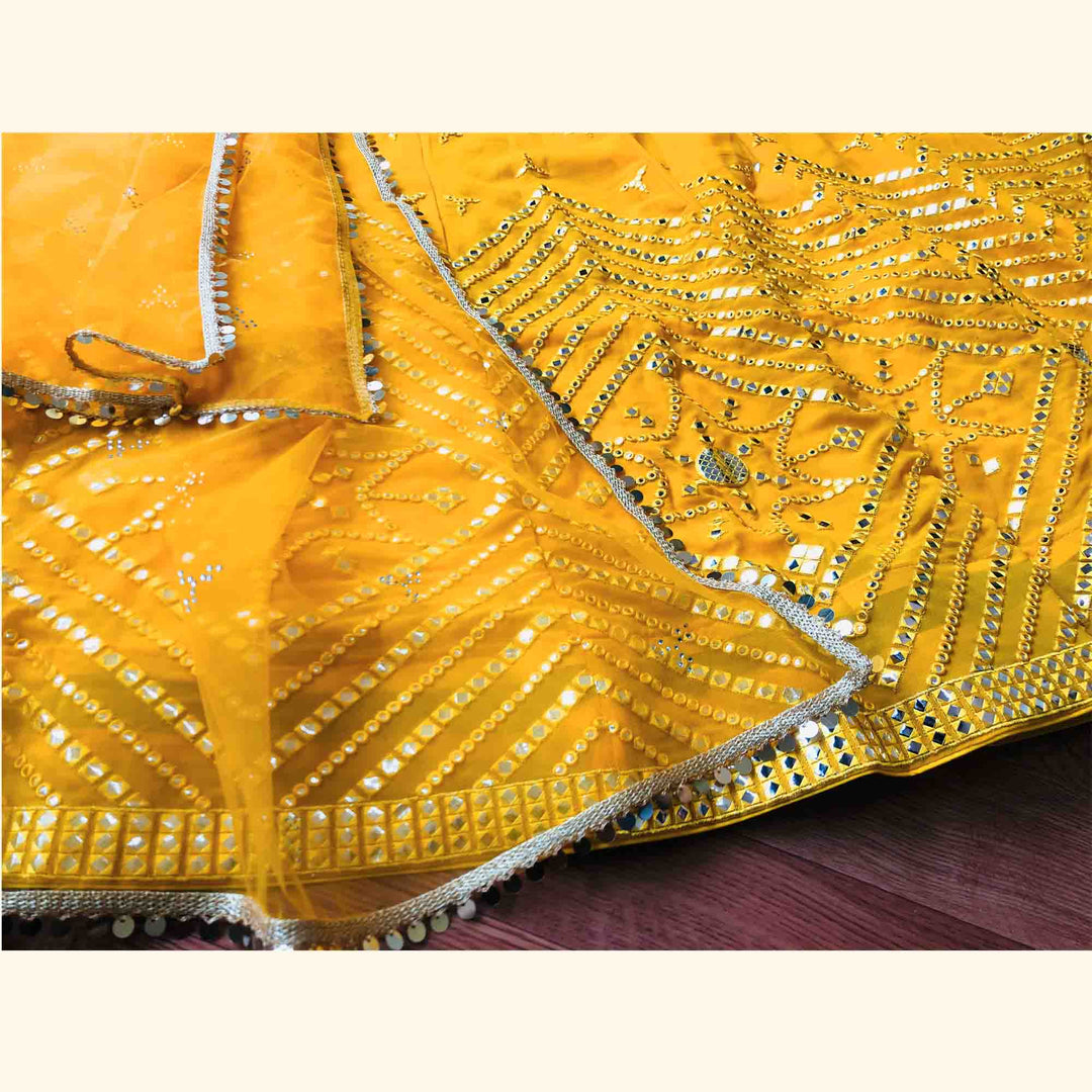 Yellow Georgette With Heavy Paper Mirror Work Lehenga Choli