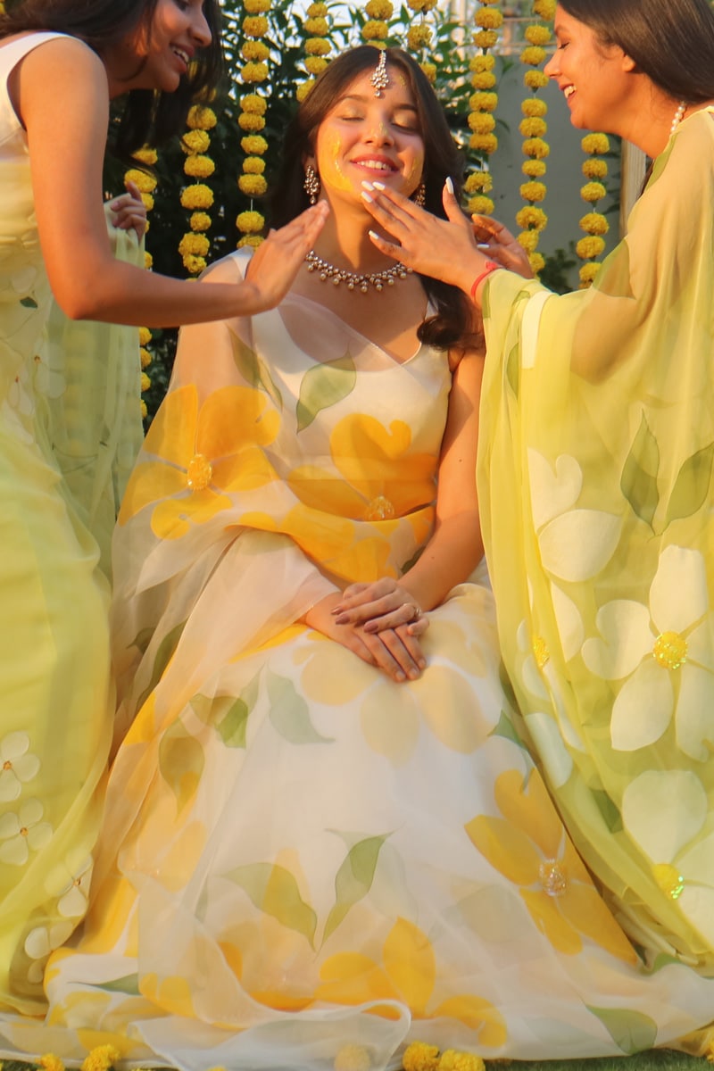 Haldi Full Stitched Organza Silk Lehenga Choli