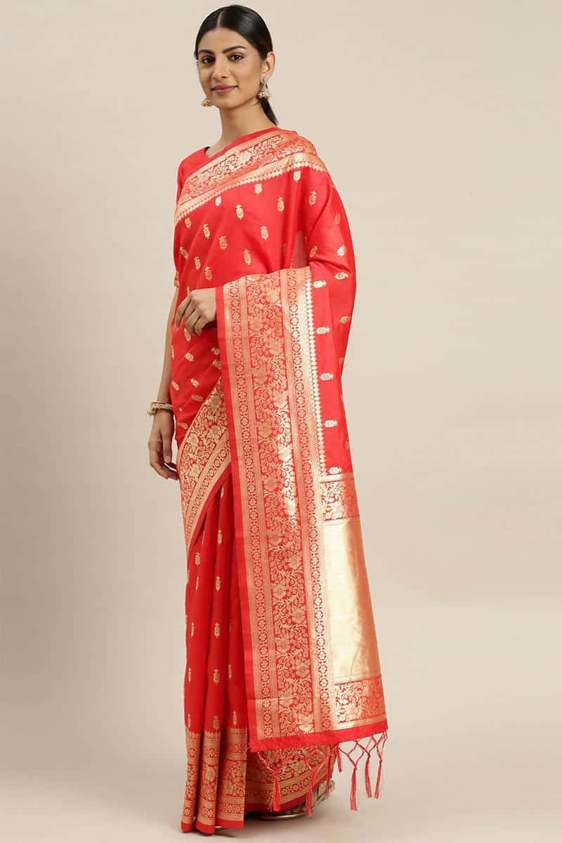 Beautiful Weaving Work Red Banarasi Silk Saree