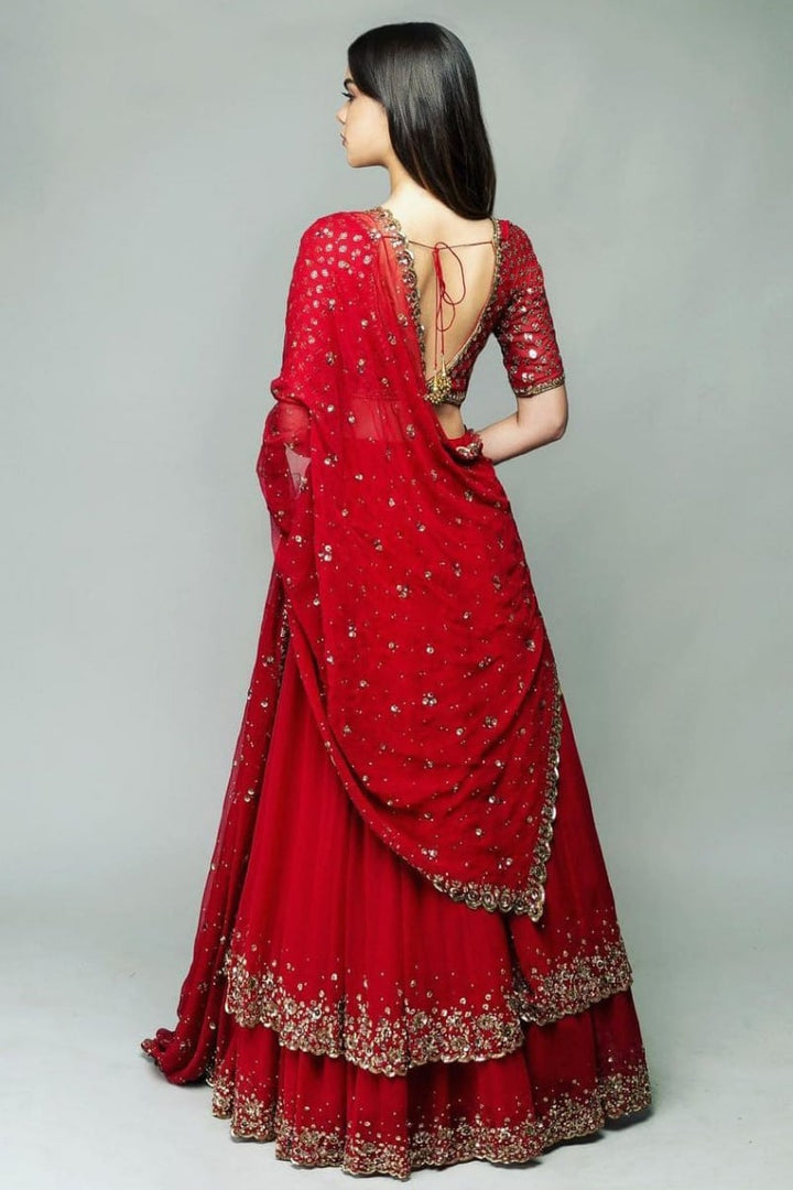 Maroon Double Layer Sequence Embroderied Georgette Lehenga Choli