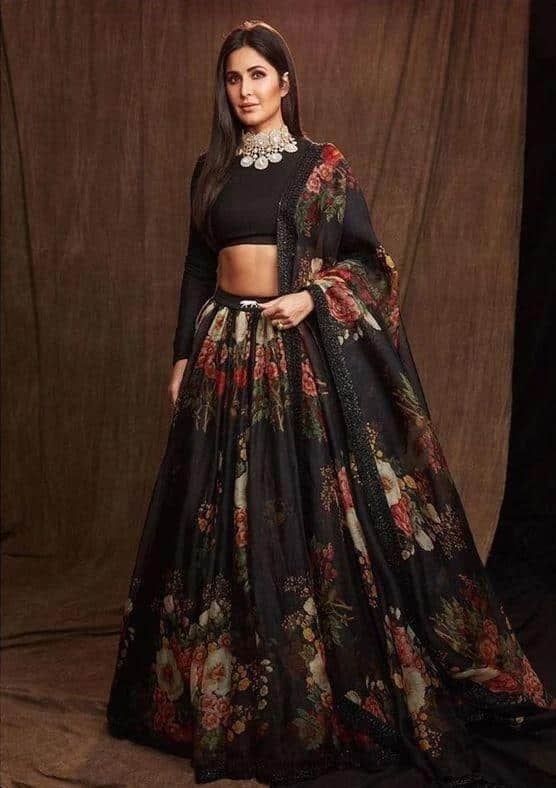 Katrina Kaif Black Organza Lehenga Choli