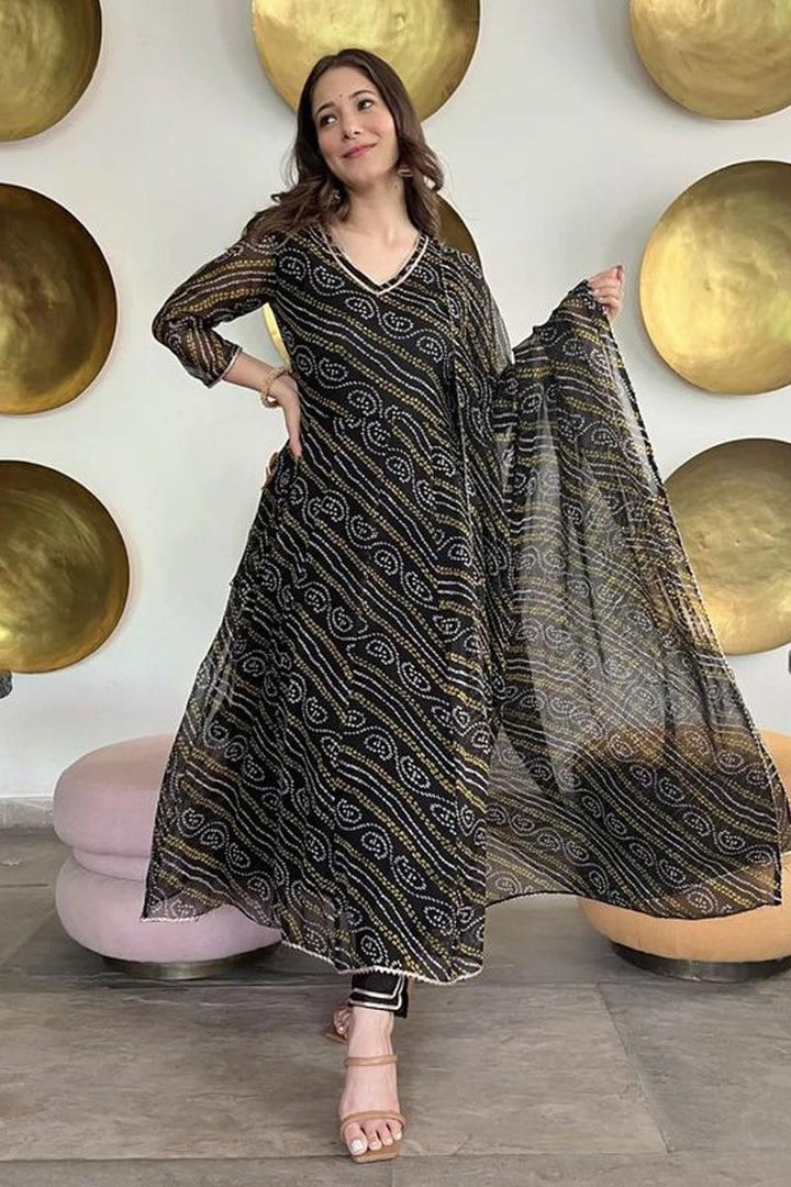 Black Bandhani Georgette Three Piece Suit