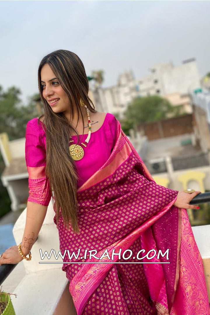 Pink Lichi Silk Ready To Wear Saree