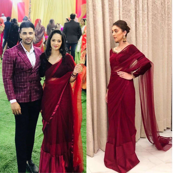 Maroon Soft Net Saree