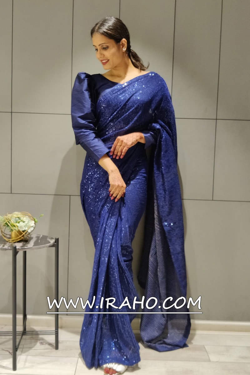 Blue Georgette Sequence Ready To Wear Saree