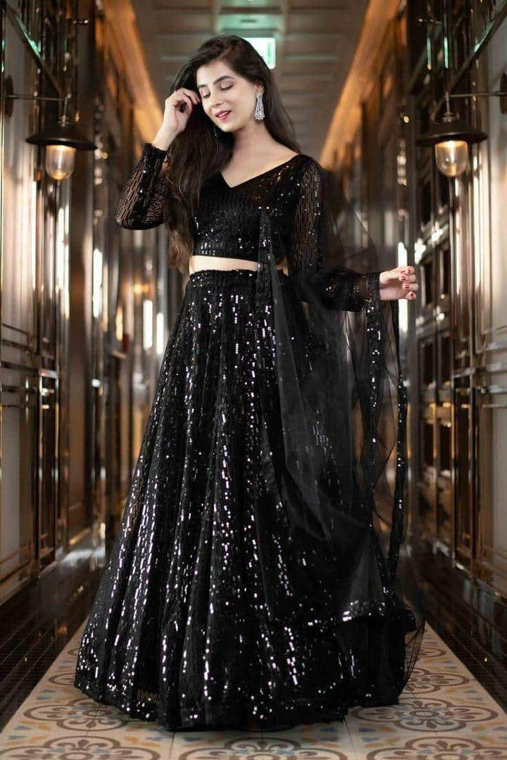 Black Sequence Georgette Lehenga Choli