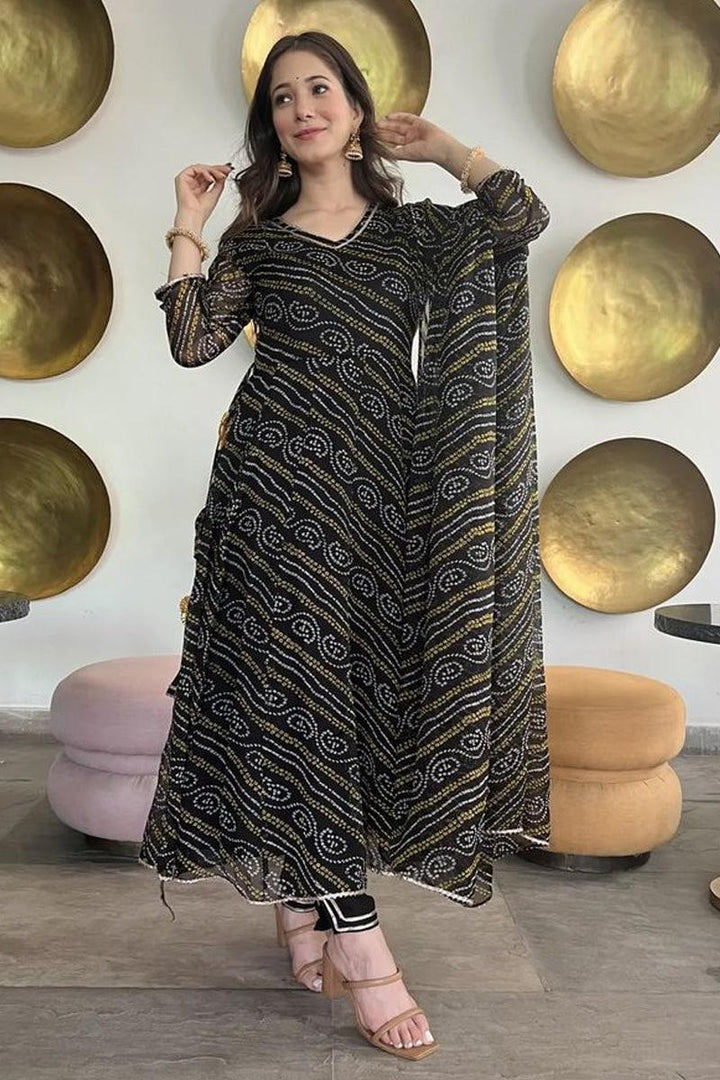 Black Bandhani Georgette Three Piece Suit