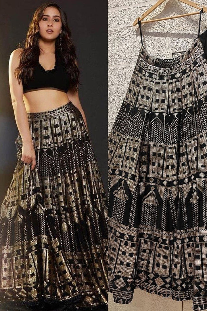 Sara Ali Black And Gold Sequence Lehenga Choli