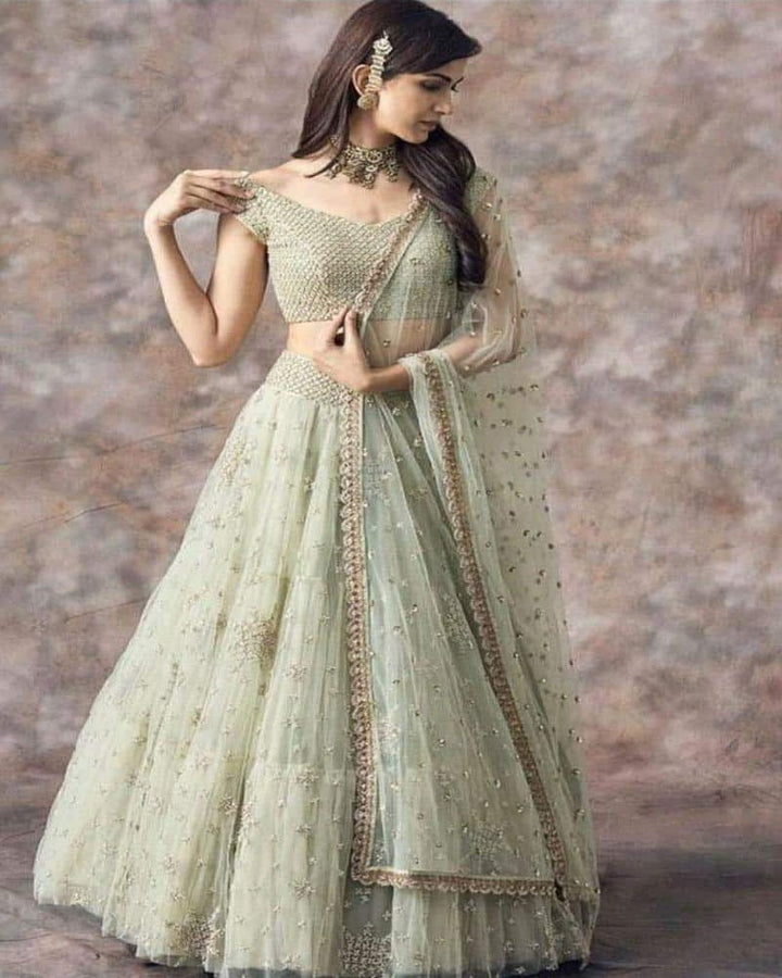 Mint Green Soft Net Lehenga Choli