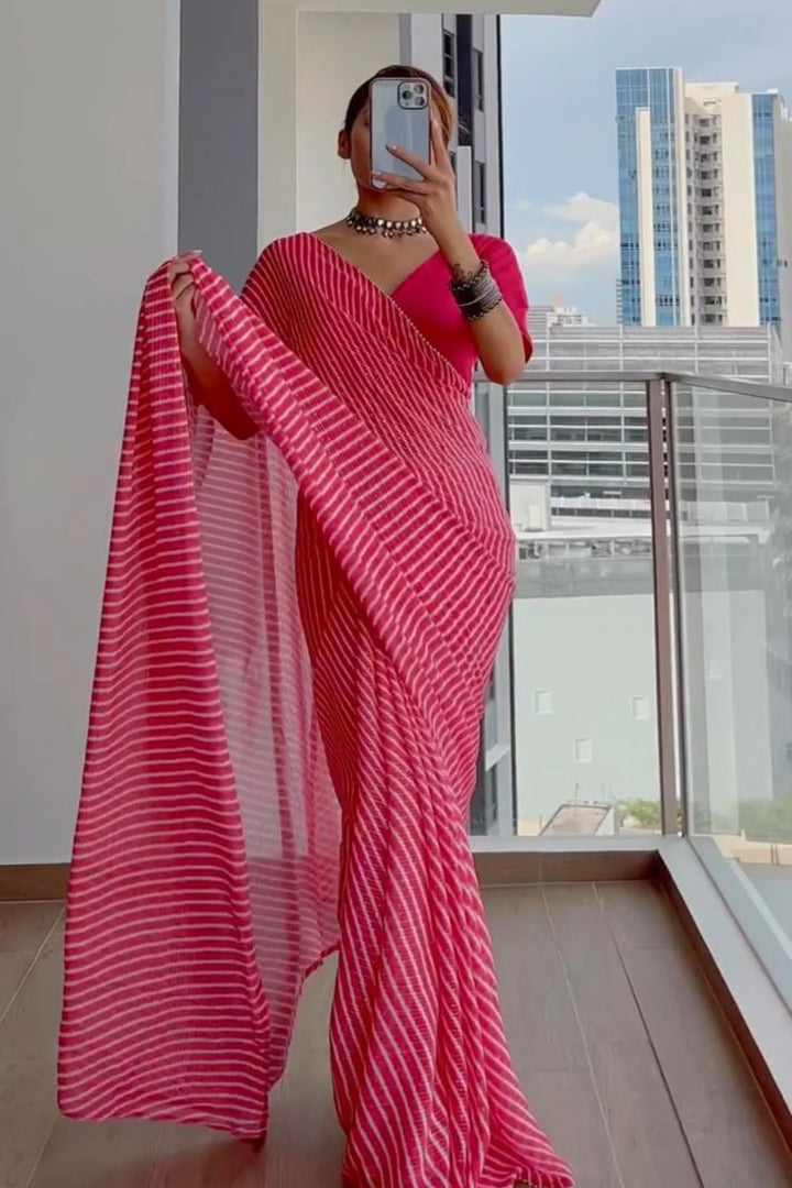 Pink Soft Chrochet Work Georgette Saree