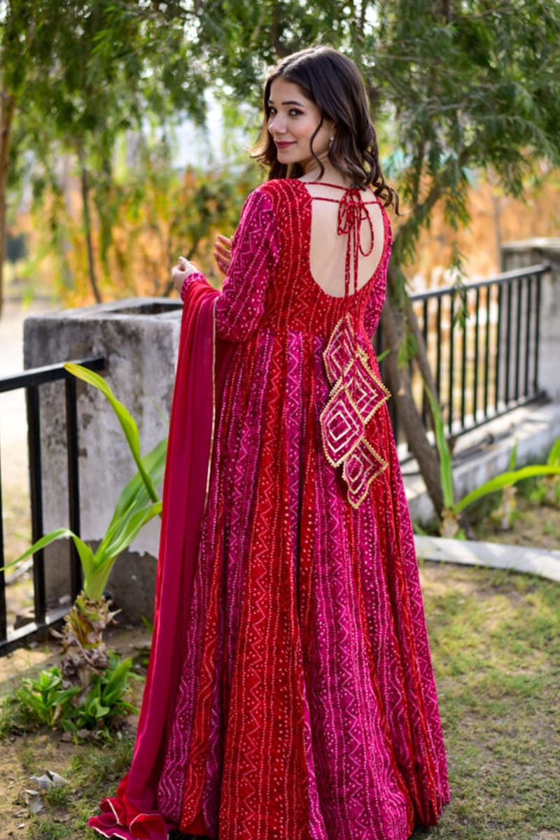 Pink Bandhej Gown with Dupatta