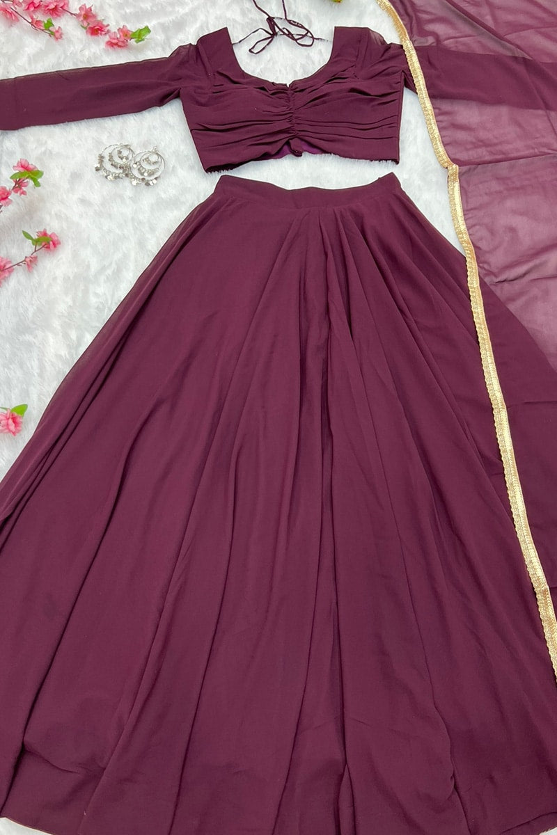 Full Flairy Full Stitched Wine Designer Georgette Lehenga Choli