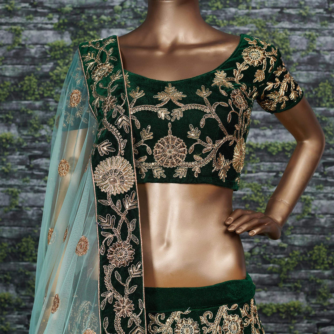 Green Silk Velvet Designer Lehenga Choli