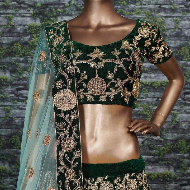 Green Silk Velvet Designer Lehenga Choli