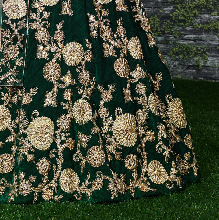 Green Silk Velvet Designer Lehenga Choli
