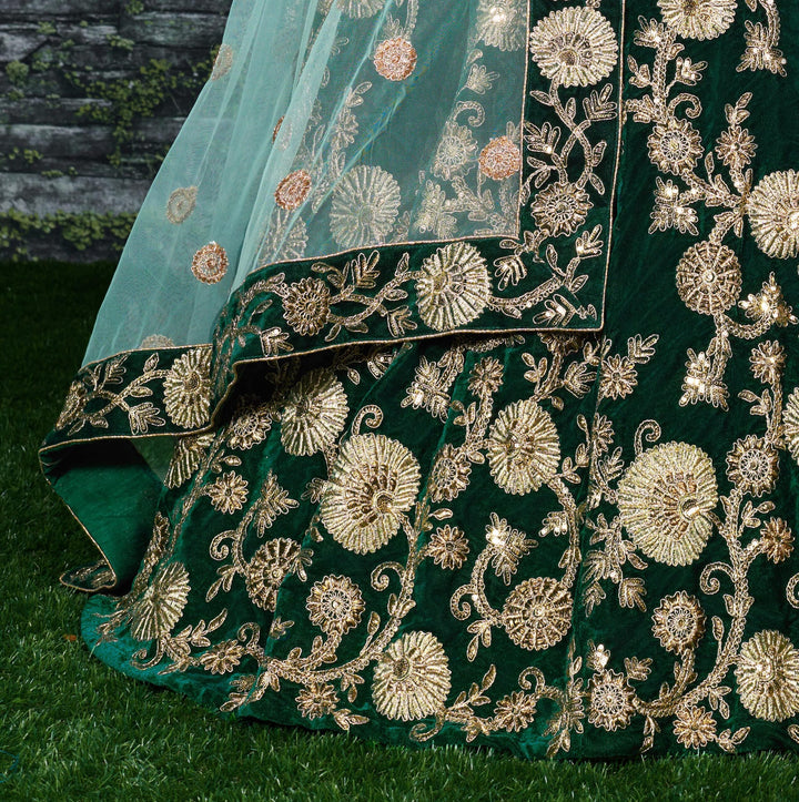 Green Silk Velvet Designer Lehenga Choli
