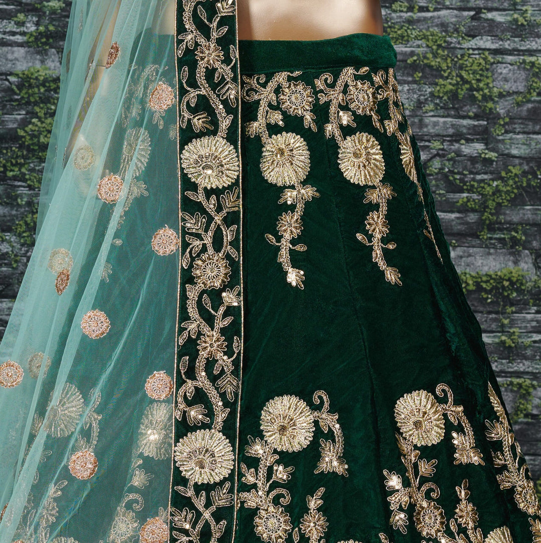 Green Silk Velvet Designer Lehenga Choli
