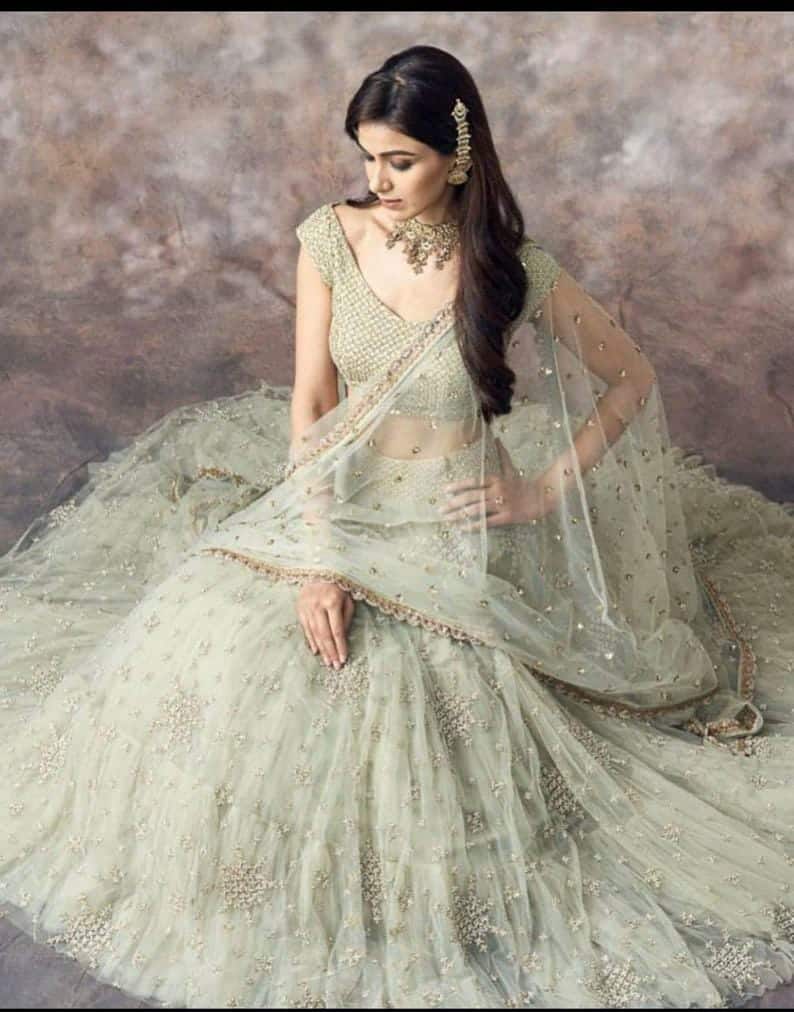 Mint Green Soft Net Lehenga Choli