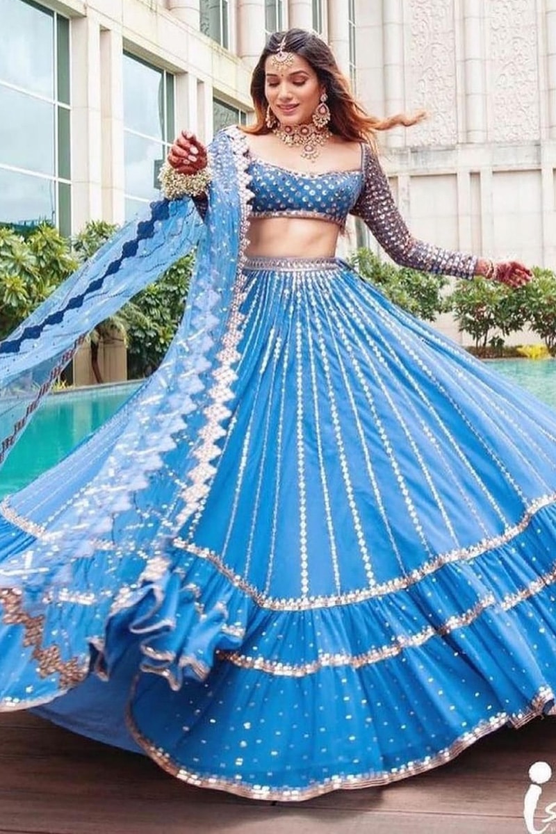 Sky Blue Georgette Heavy Sequence Lehenga Choli