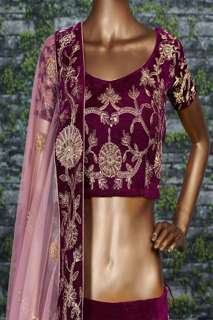 Purple Silk Velvet Designer Lehenga Choli