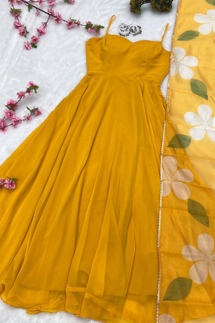 Mustard Yellow Georgette 8 Meter Anarkali Suit