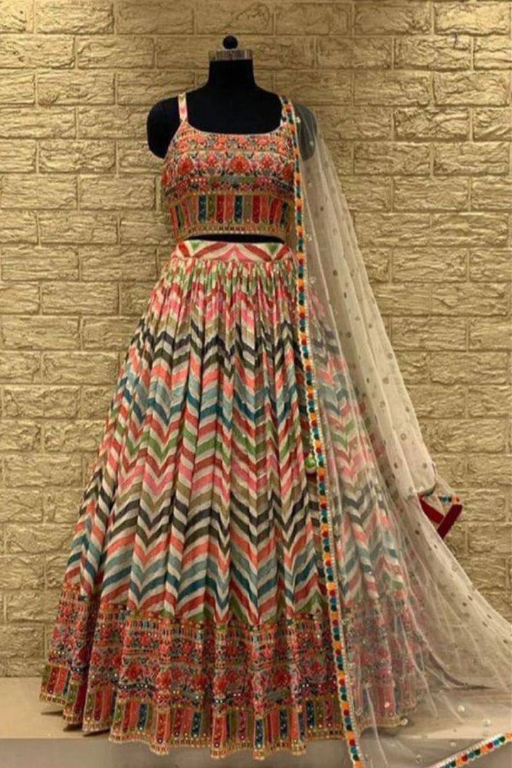 Multi Color Georgette Thread Work Lehenga Choli