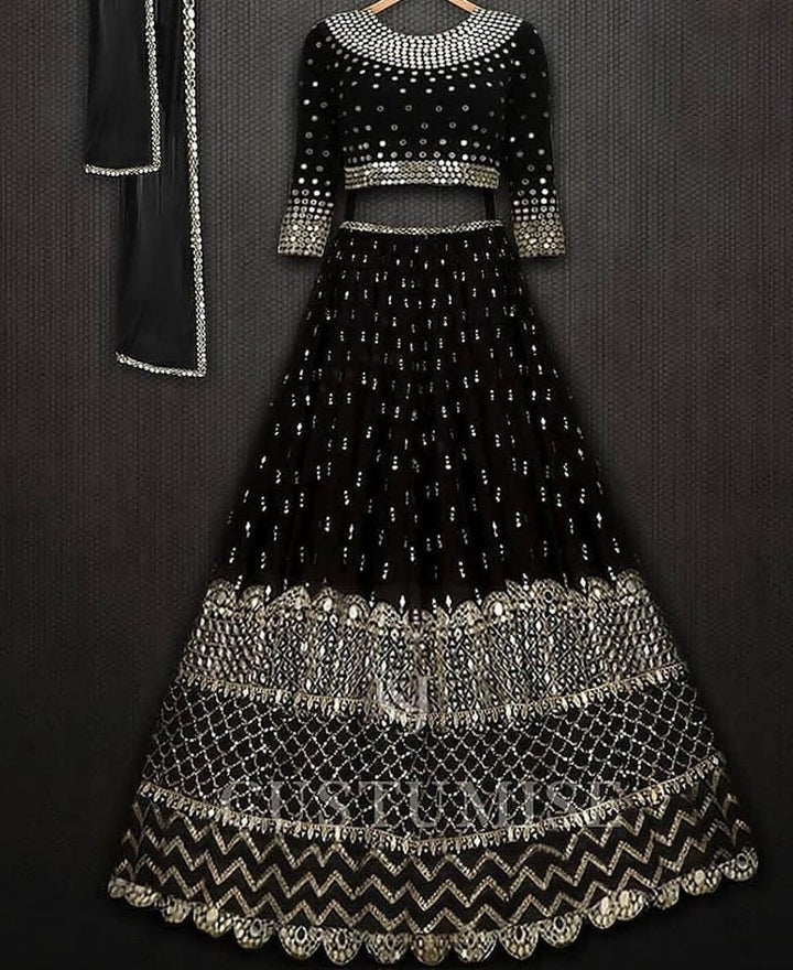 Designer Black Georgette Sequence Lehenga Choli