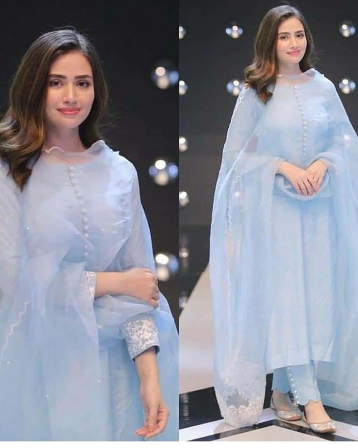 Sky Gray Pakistani Suit