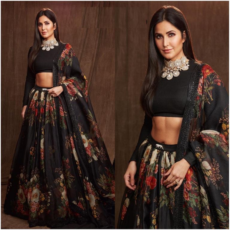 Katrina Kaif Black Organza Lehenga Choli