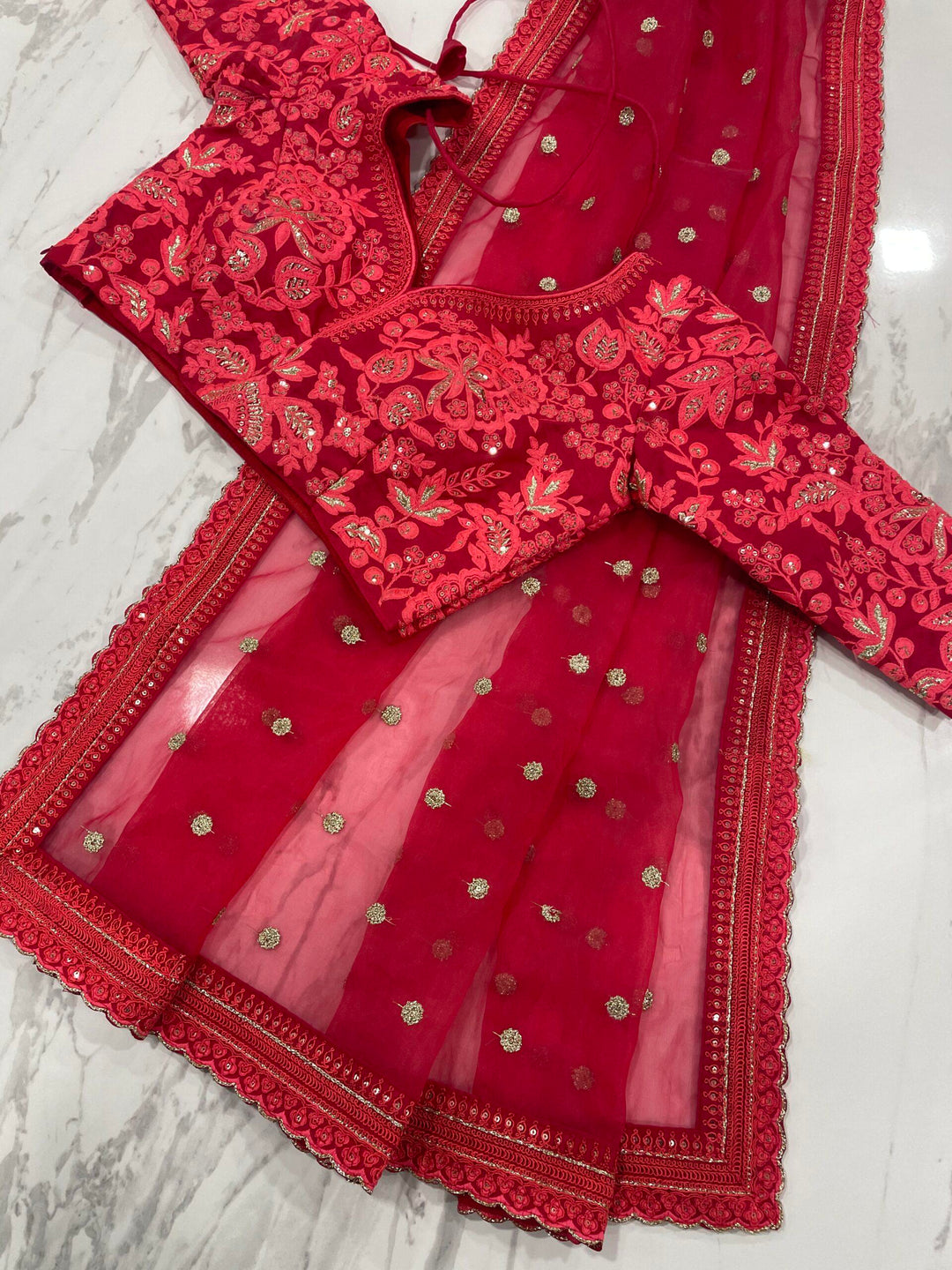 Designer Neon Pink Organza Saree