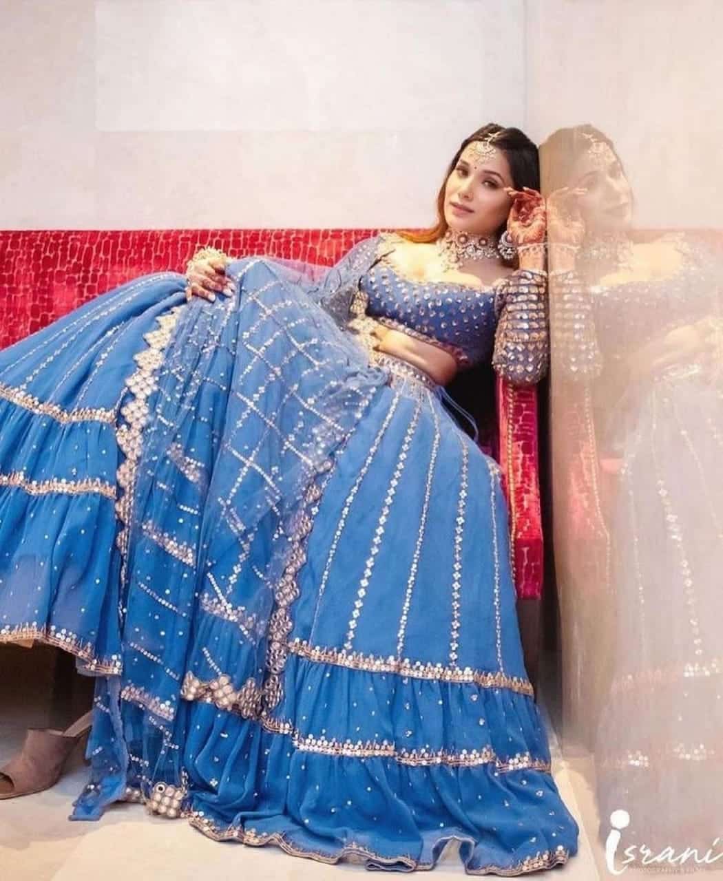 Sky Blue Georgette Heavy Sequence Lehenga Choli