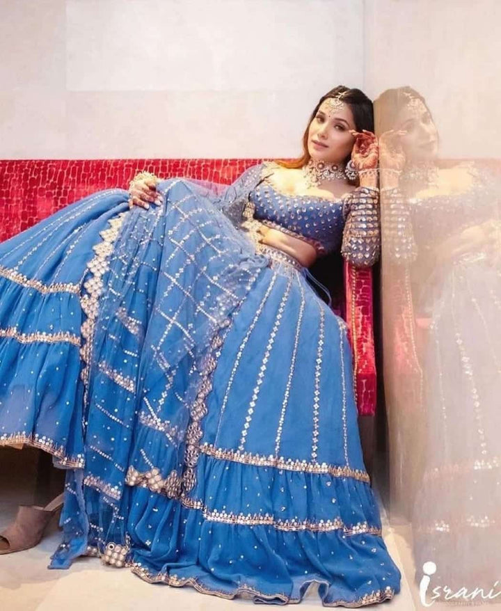 Sky Blue Georgette Heavy Sequence Lehenga Choli