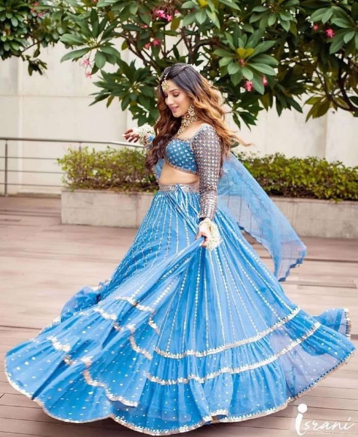 Sky Blue Georgette Heavy Sequence Lehenga Choli