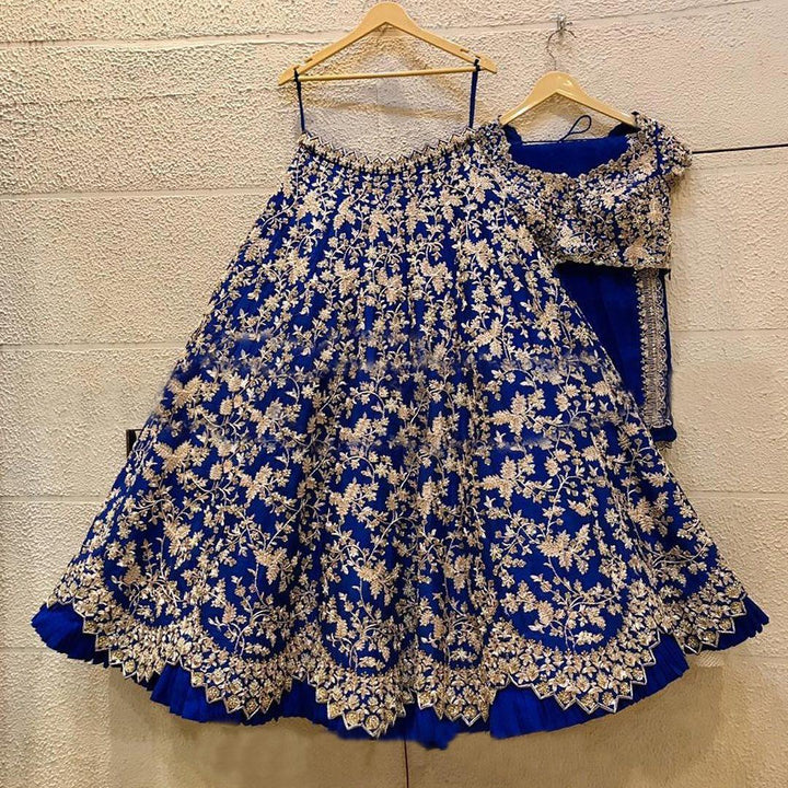 Blue Art Silk Zari Sequence Dori Work Lehenga Choli